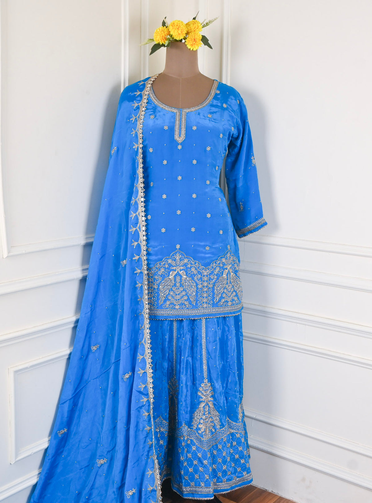 Crepe Sky Blue Lehenga Suit