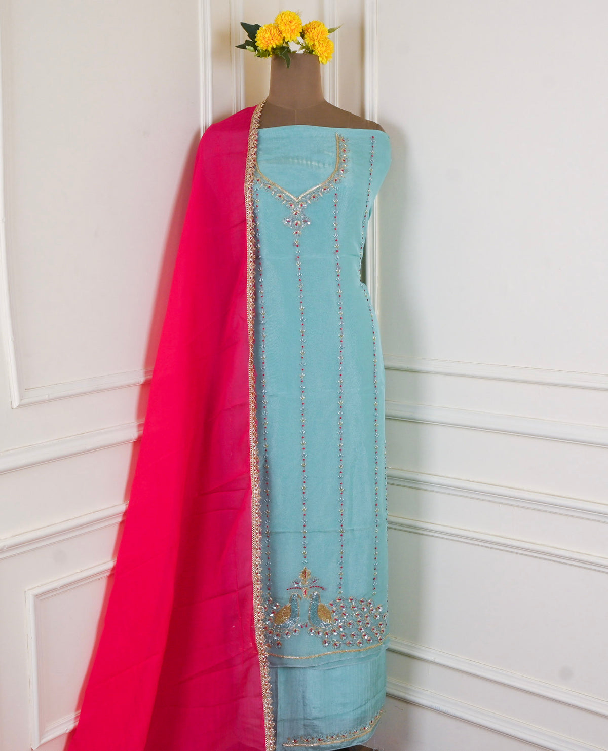 Shimmer Organza Sky Blue Unstitched Suit