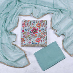 Crepe Pista Green Unstitched Suit