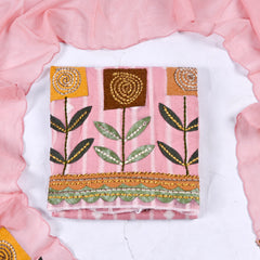 Mul Chanderi Cotton Pink Unstitched Suit