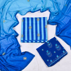 Soft Tussar Silk Blue Unstitched Suit