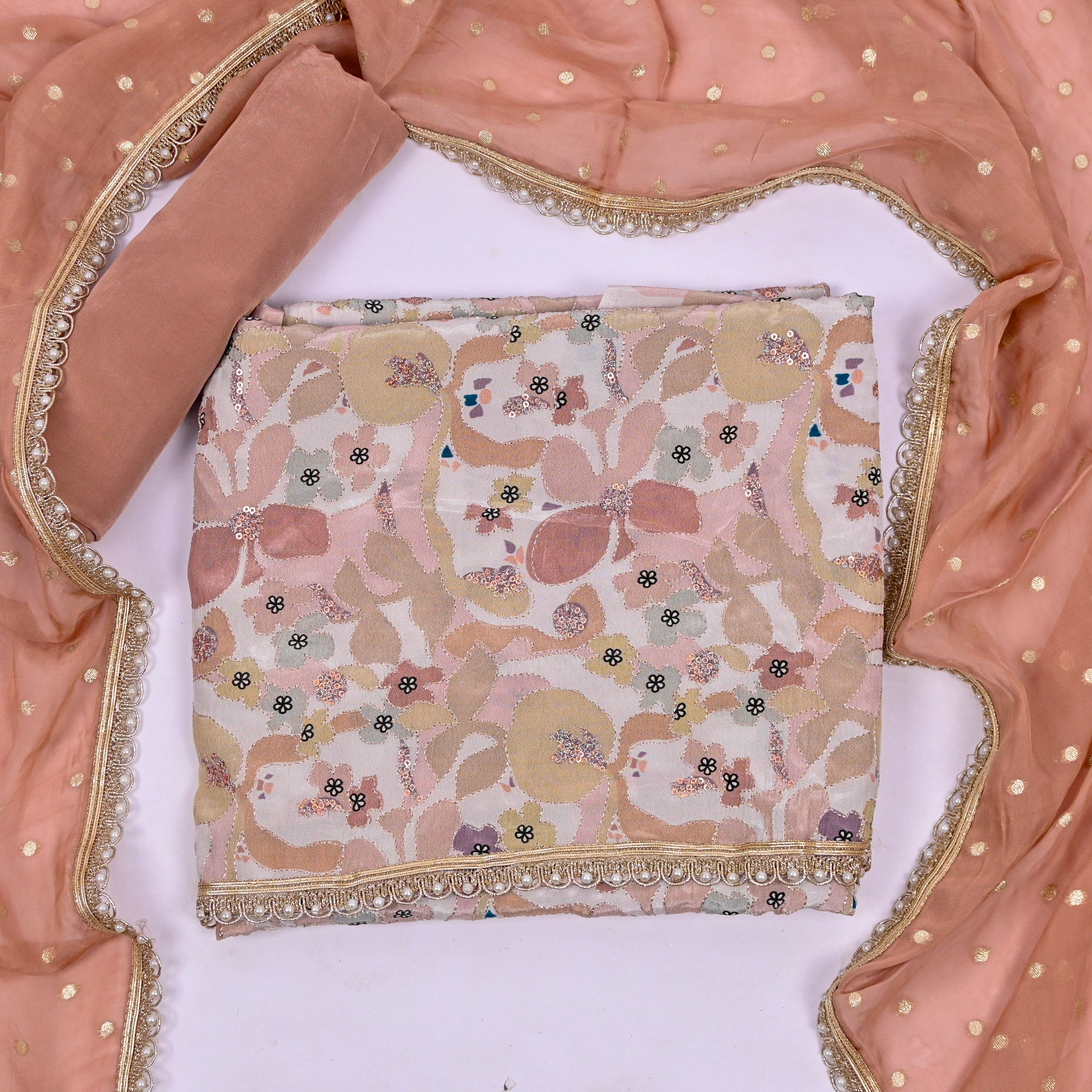 Crepe Peach Unstitched Suit