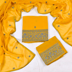 Organza Yellow Unstitched Suit