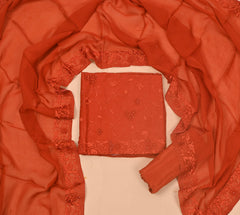 Organza Rust Unstitched Suit