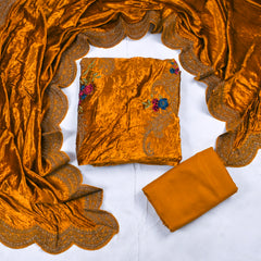 Velvet Yellow Mustard Unstitched Suit