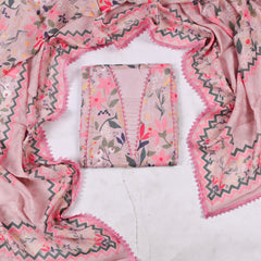 Muslin Rose Peach Unstitched Suit