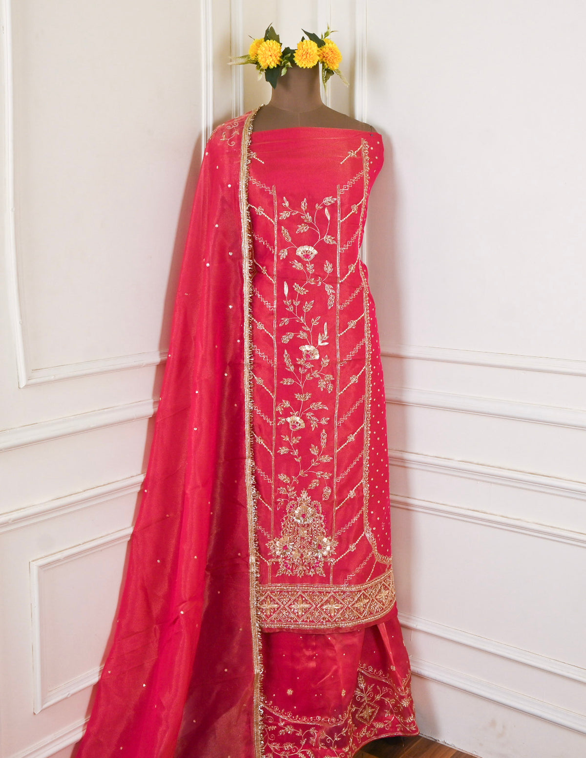 Shimmer Pink Unstitched Lehenga Suit