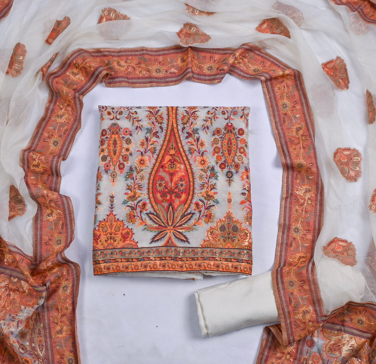 Mul Chanderi White Unstitched Suit