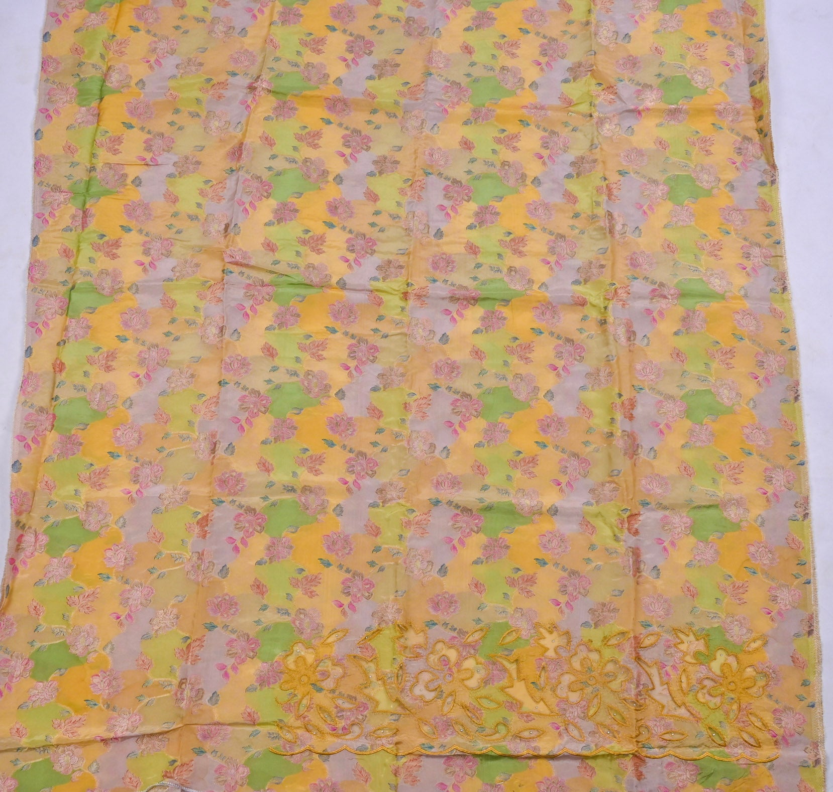 Banarasi Yellow Unstitched Suit