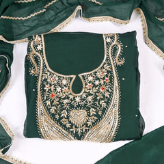 Organza Green Unstitched Suit