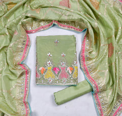 Shimmer Pista Green Unstitched Suit