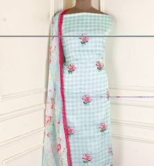 Twill Organza Pista Green Unstitched Suit