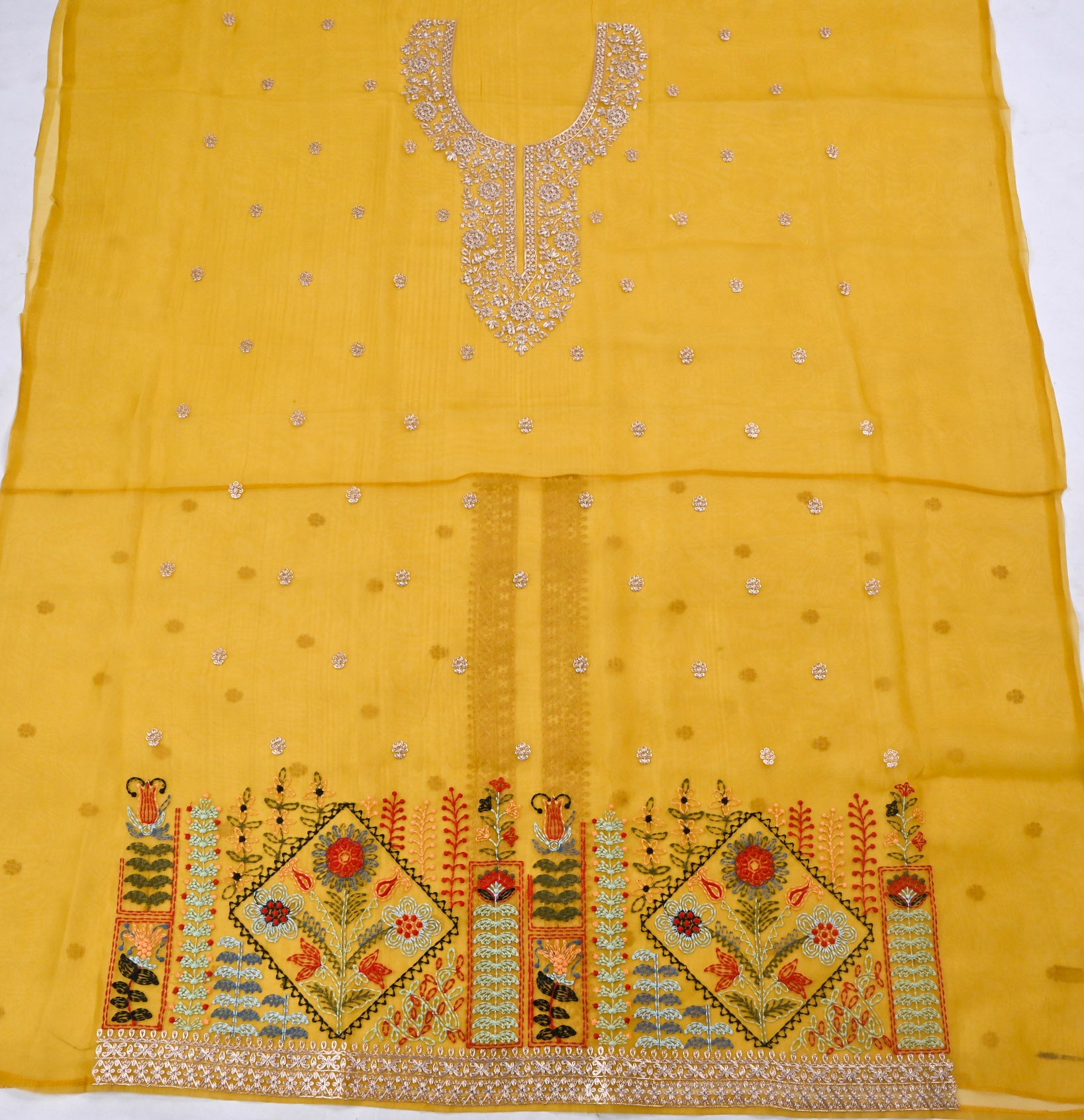 Organza Yellow Unstitched Suit