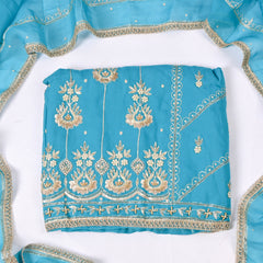Organza Sky Blue Unstitched Suit