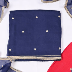 Twill Organza Navy Blue Unstitched Suit