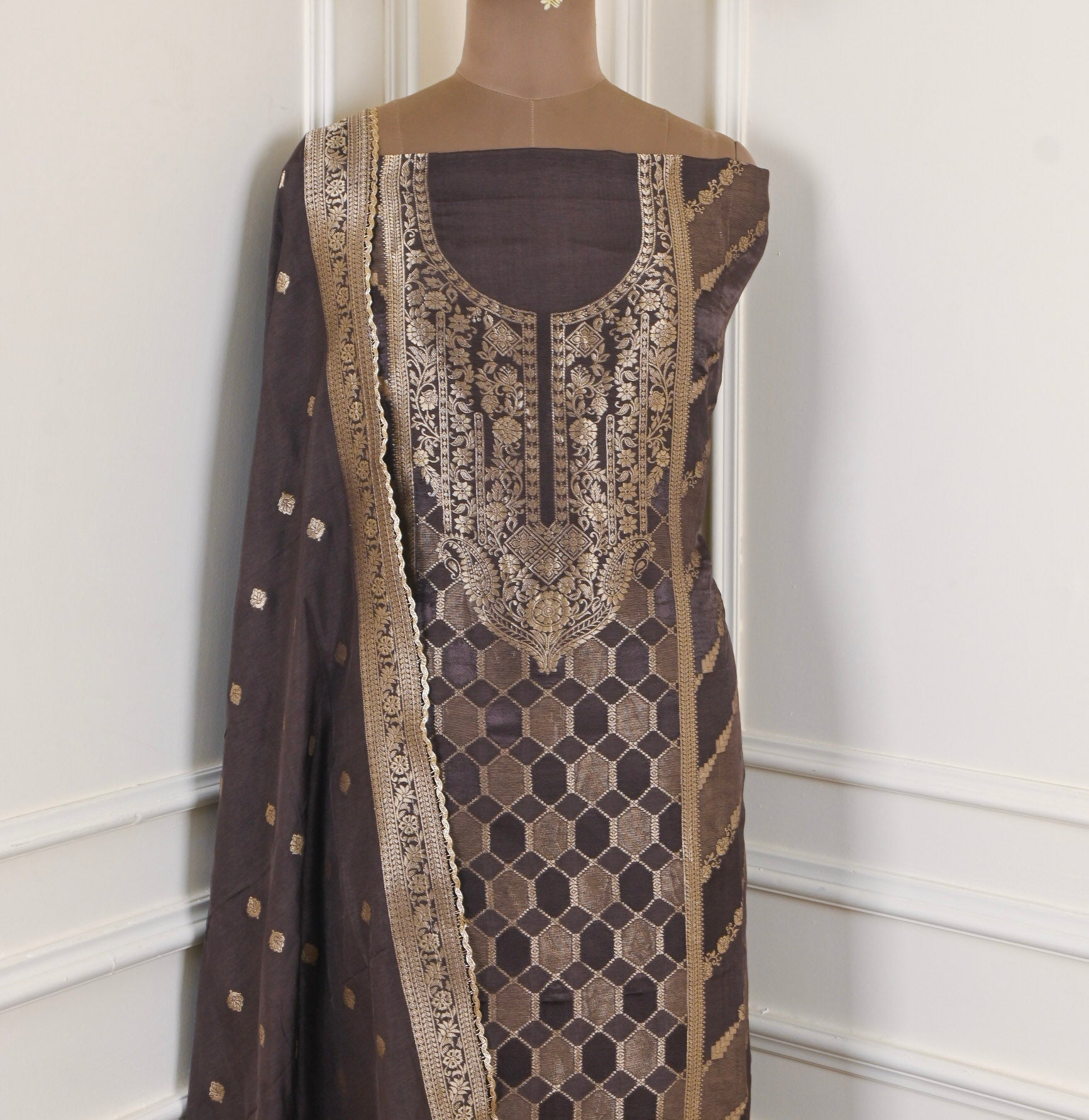 Banarasi Black Unstitched Suit