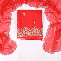 Organza Red Unstitched Suit