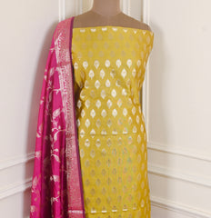 Banarasi Silk Yellow Unstitched Suit