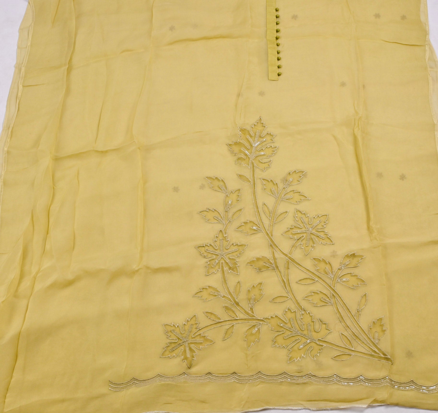 Organza Yellow Unstitched Suit