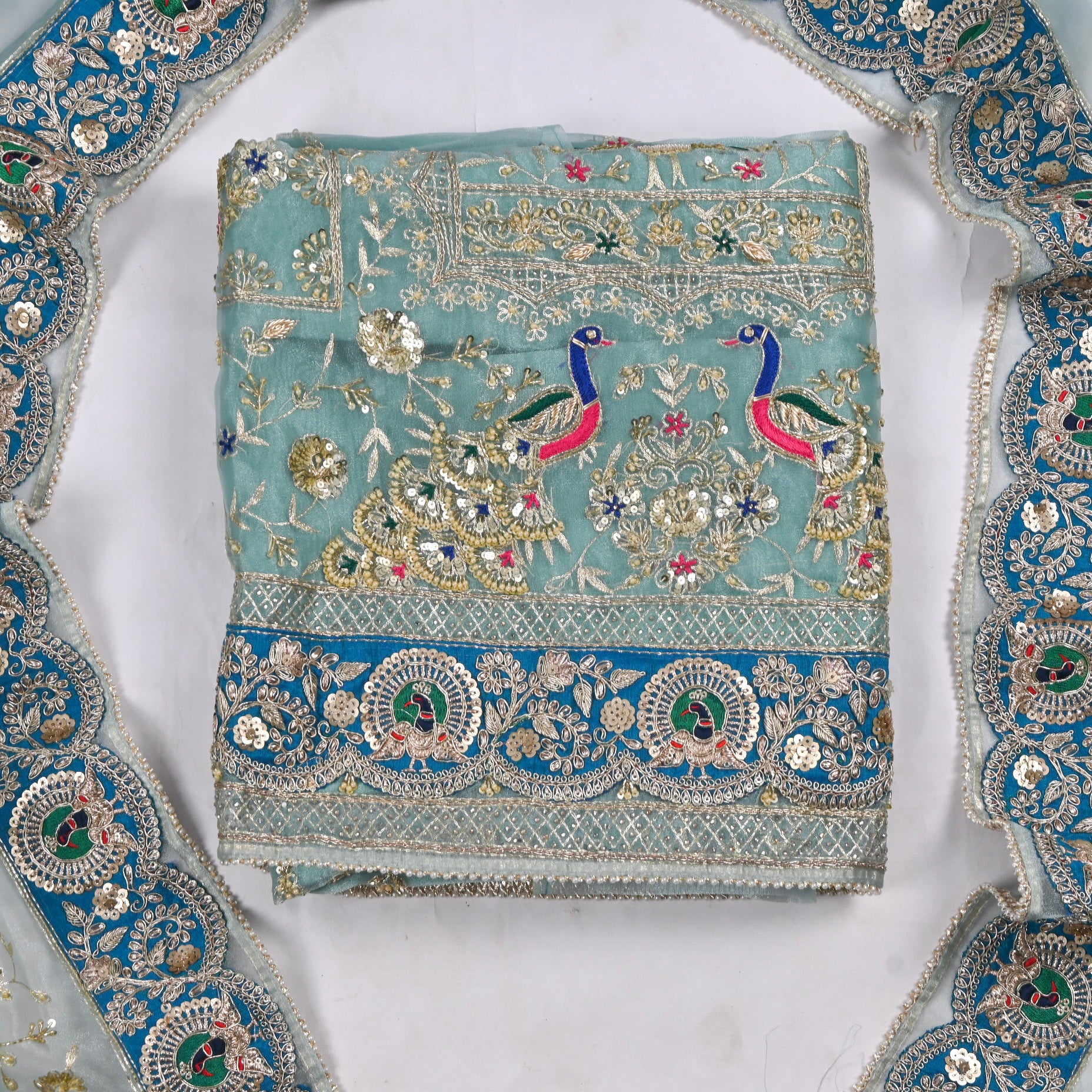 Glass Shimmer Ice Blue Unstitched Suit