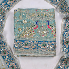 Glass Shimmer Ice Blue Unstitched Suit