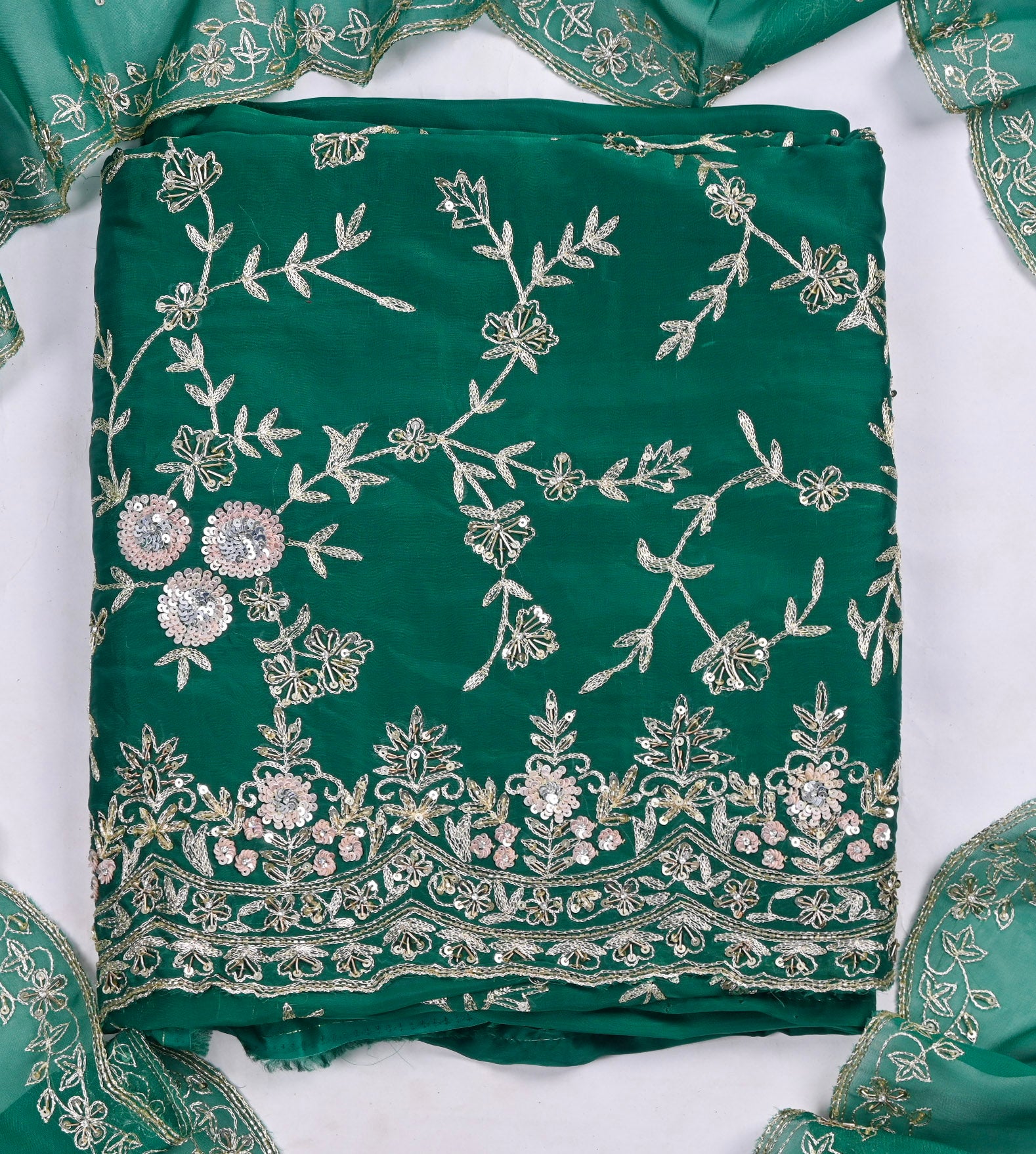 Crepe Green Unstitched Suit