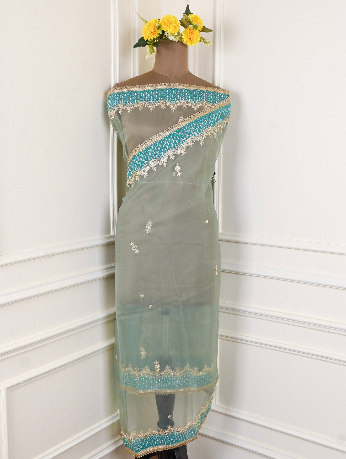 Glass Pastel Green Unstitched Suit