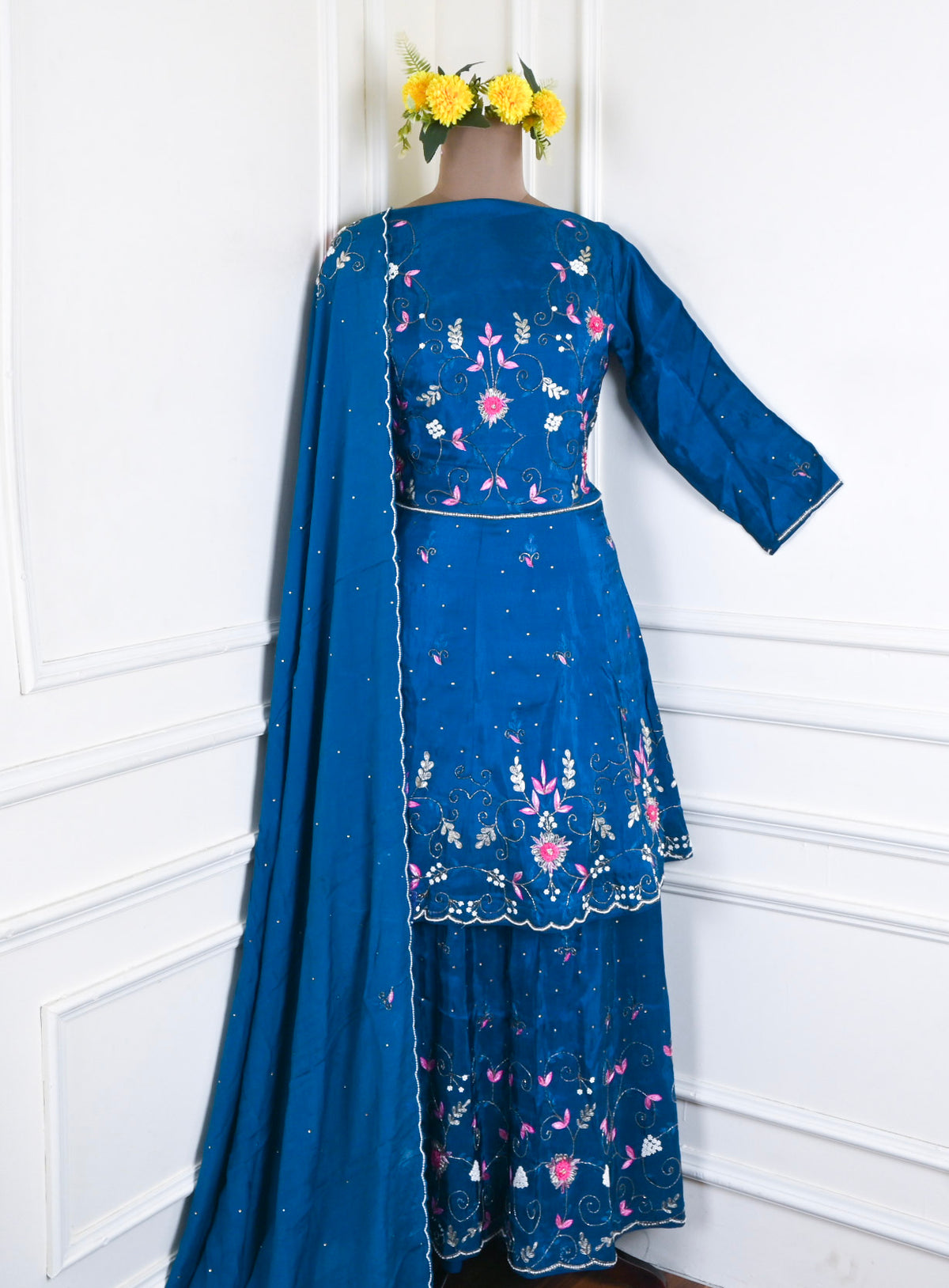 Crepe Blue Peplum Lehenga Suit
