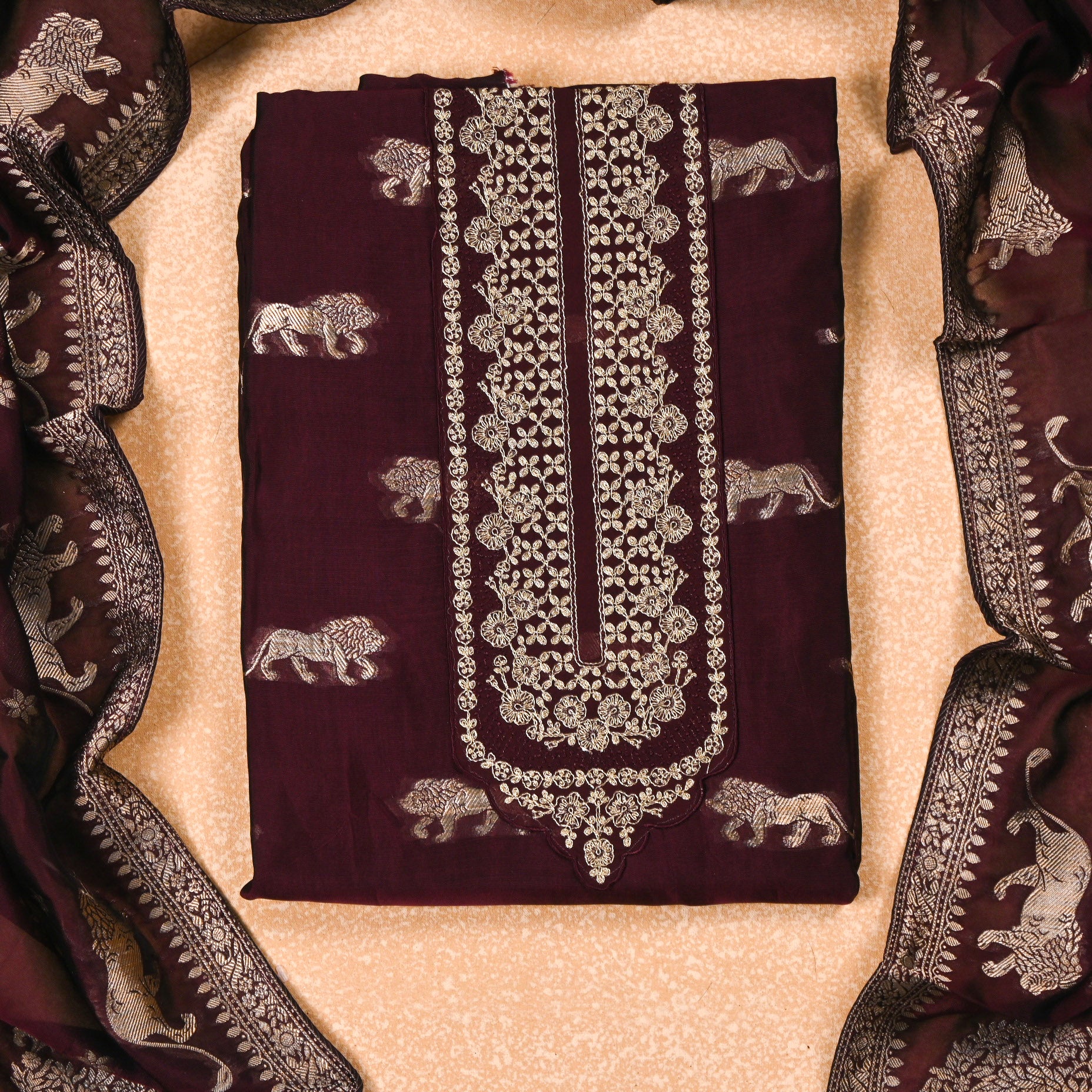 Banarasi Wine Unstitched Suit