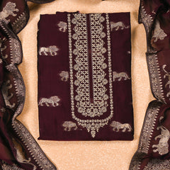 Banarasi Wine Unstitched Suit