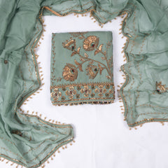 Organza Pista Green Unstitched Suit