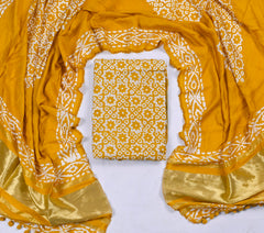 Cotton Yellow Unstitched Suit