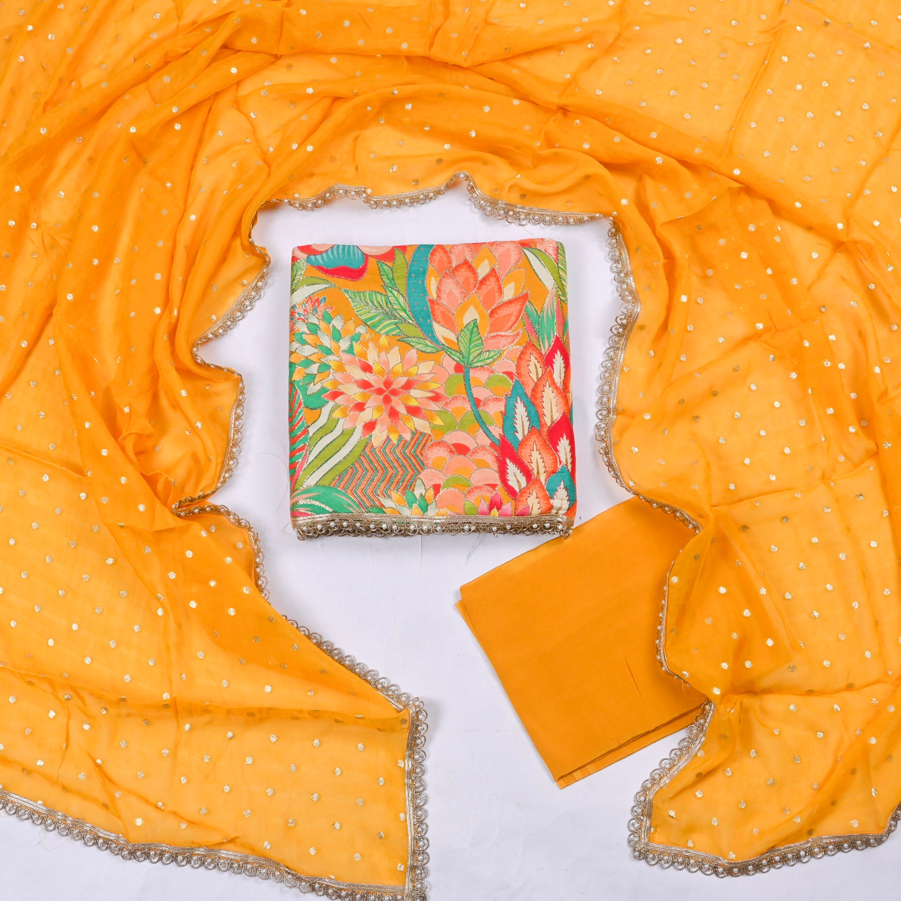 Banarasi Silk Yellow Mustard Unstitched Suit