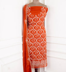 Organza Orange Unstitched Suit