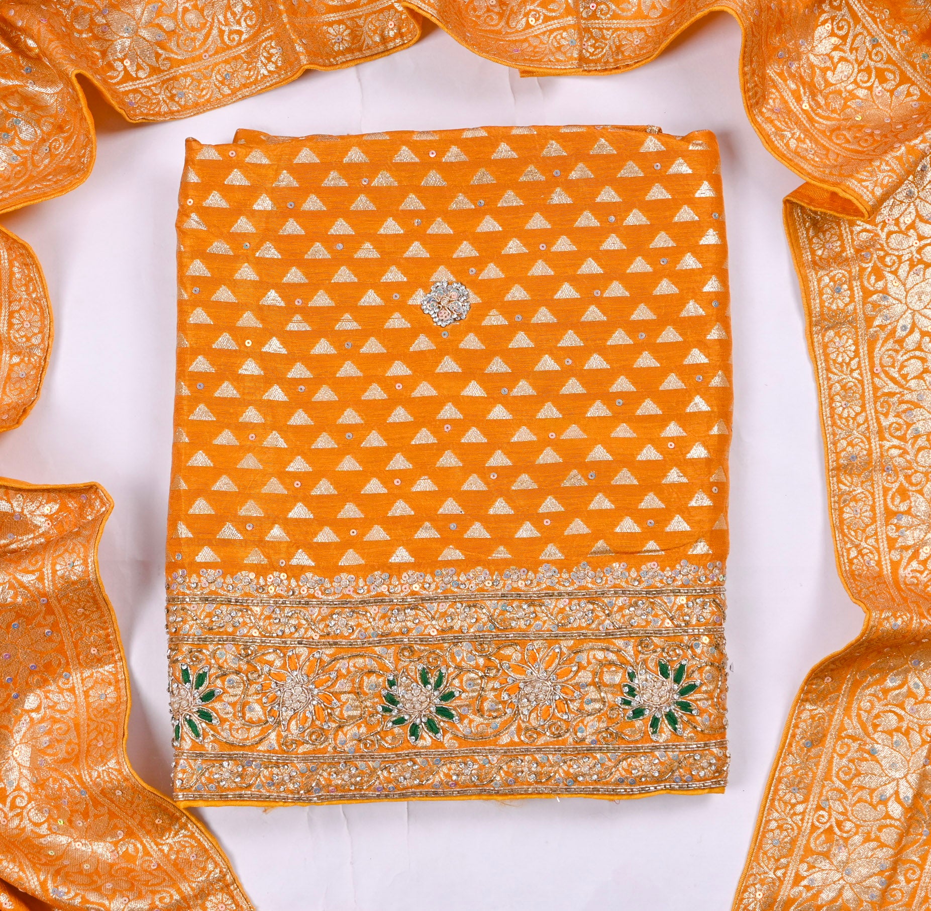 Banarasi Silk Yellow Unstitched Suit