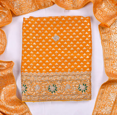 Banarasi Silk Yellow Unstitched Suit