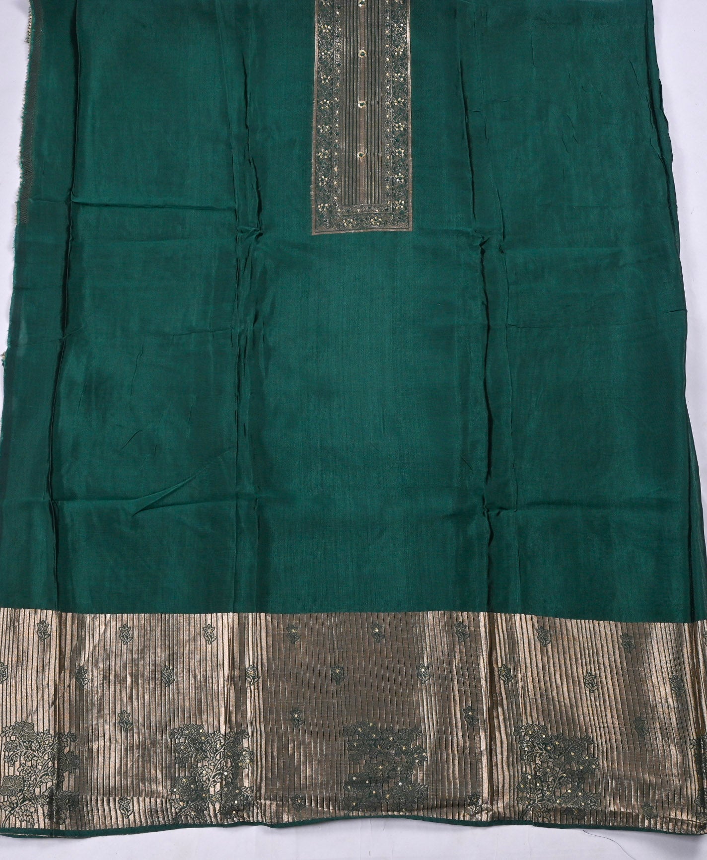 Banarasi Silk Teal Green Unstitched Suit