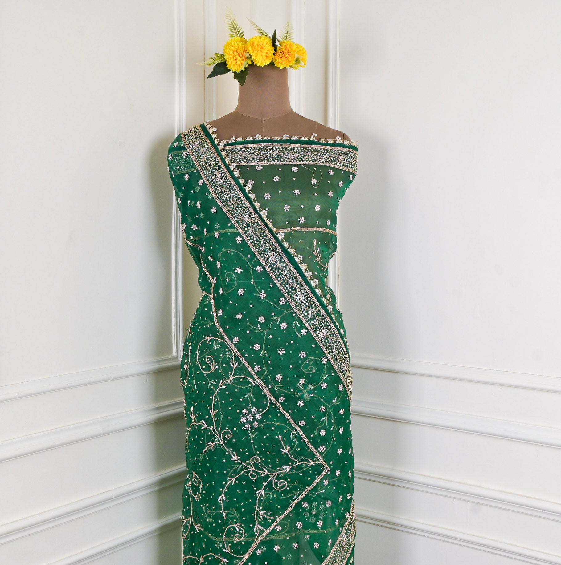 Glass Shimmer Green Unstitched Suit