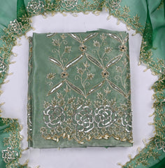 Glass Organza Pista Green Unstitched Suit