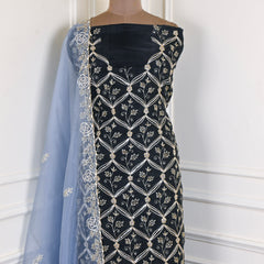 Glass Organza Black Unstitched Suit