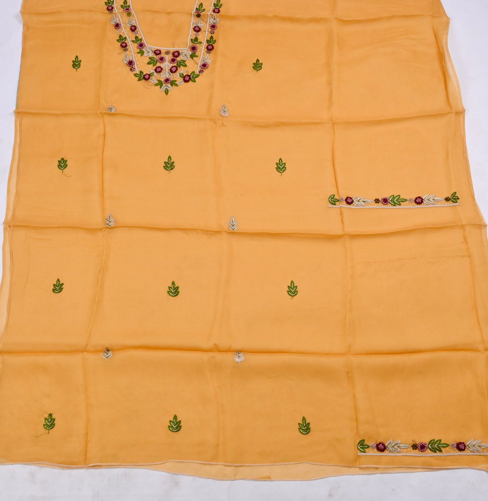 Organza Yellow Unstitched Suit