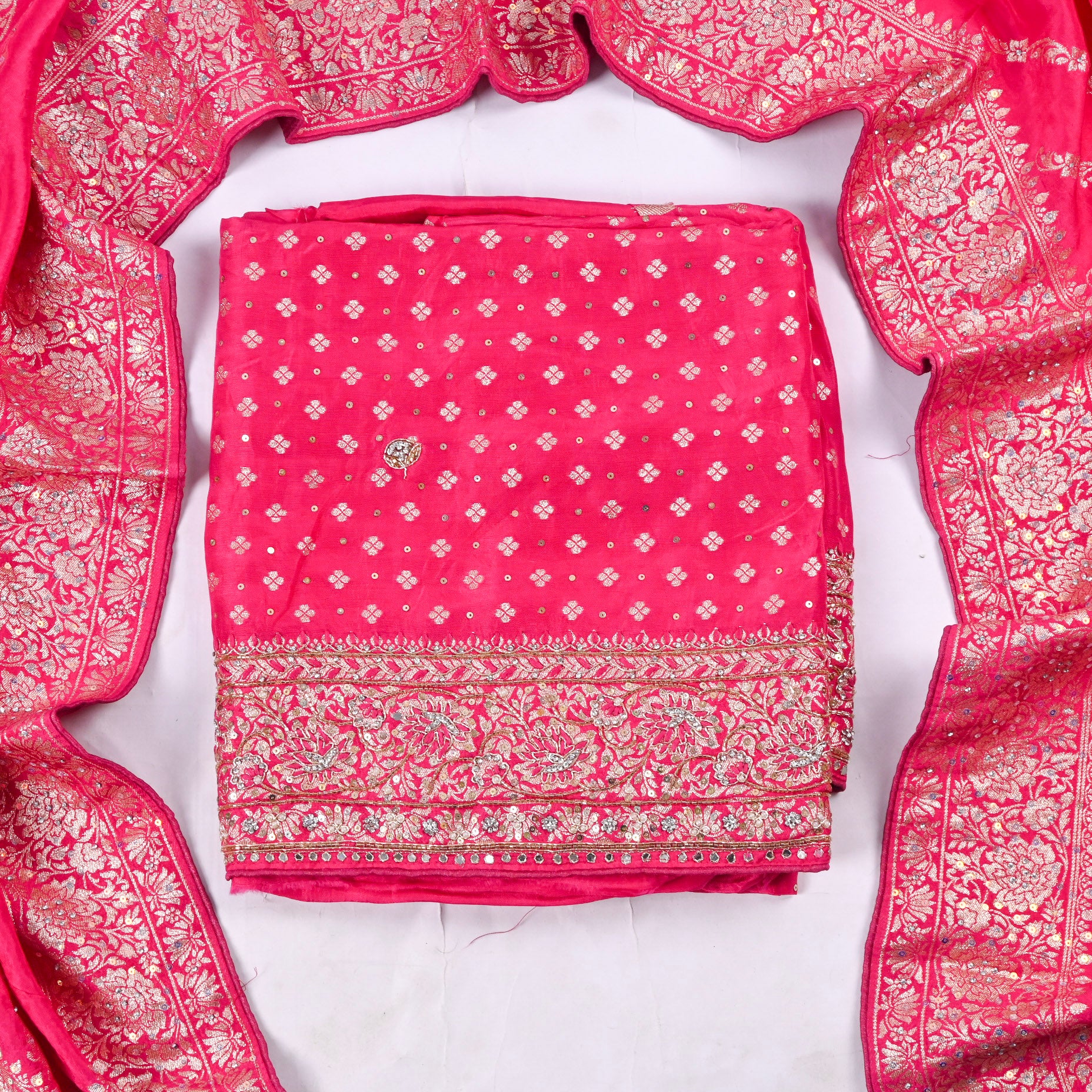 Banarasi Silk Pink Unstitched Suit