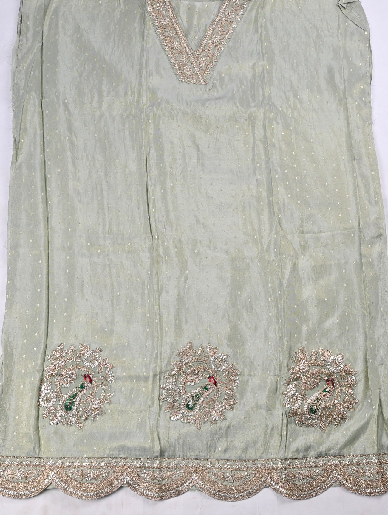 Banarasi Pista Green Unstitched Suit
