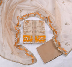 Crush Beige Yellow Unstitched Suit