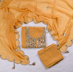 Glass Organza Yellow Unstitched Suit