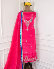 Organza Magenta Unstitched Suit