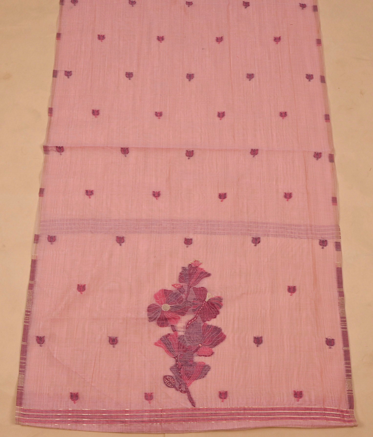 Jamdani Cotton baby Pink Unstitched Suit