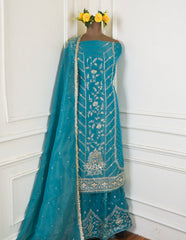 Shimmer Ferozi Unstitched Lehenga Suit