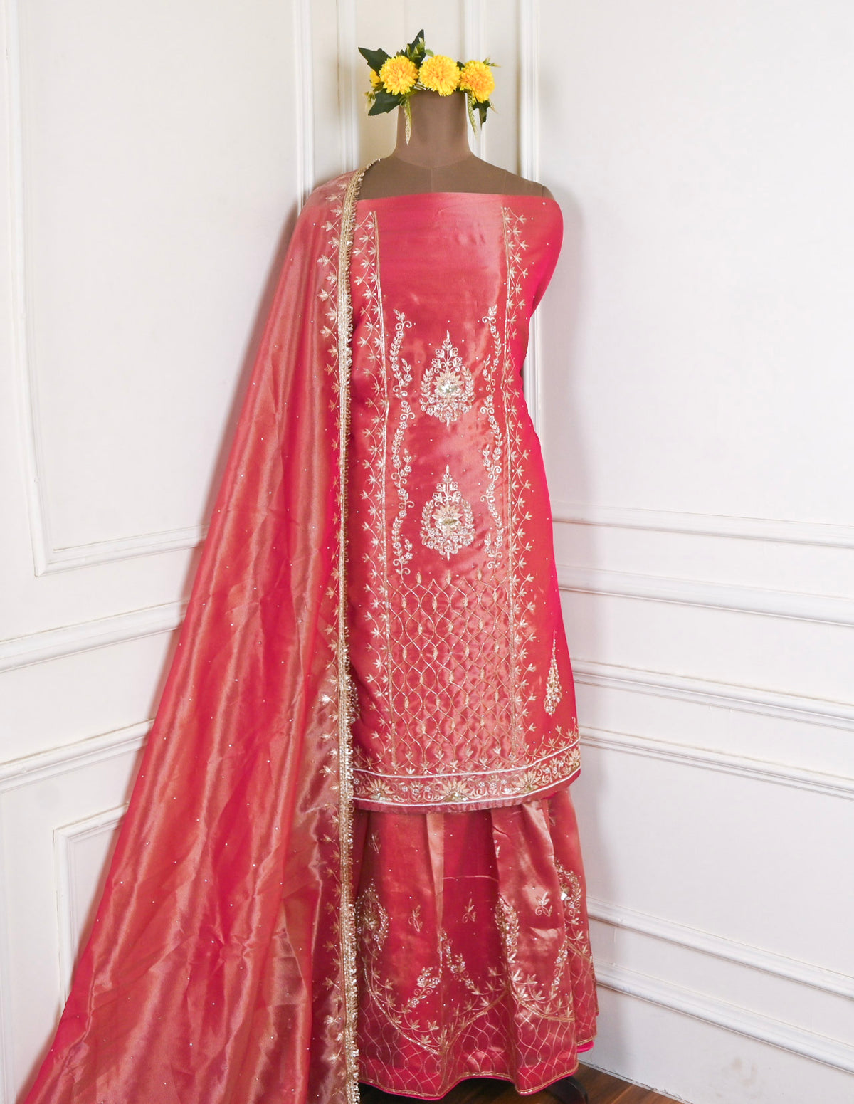 Shimmer Red Unstitched Lehenga Suit