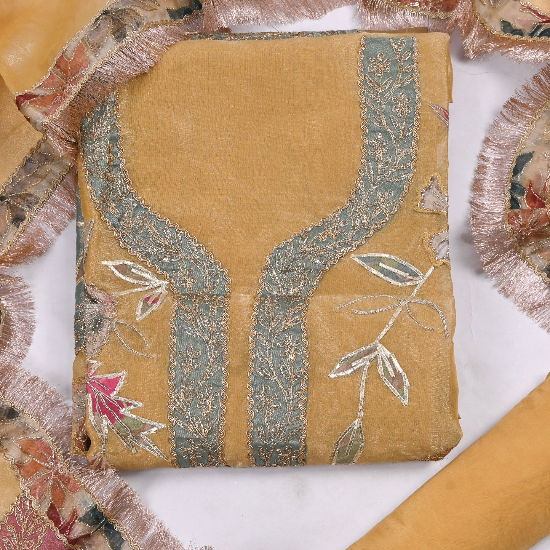 Organza Mustard Yellow Unstitched Suit